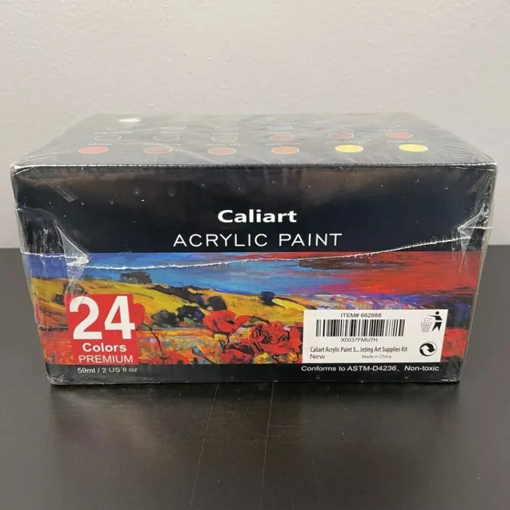 NEW 24 Colors Caliart Acrylic Paint Set Paints with 12 Brushes Art Craft Supply
